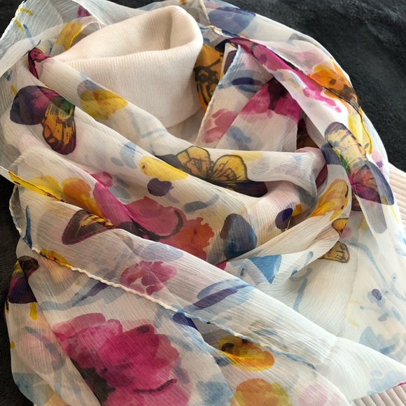 Chiffon Crepe 100% Silk Butterfly Infinity Loop Scarf - Picture 3 of 4